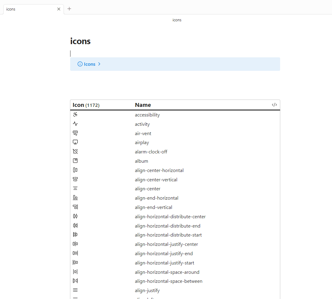 Screenshot of a user interface displaying a list of line icons with textual descriptions