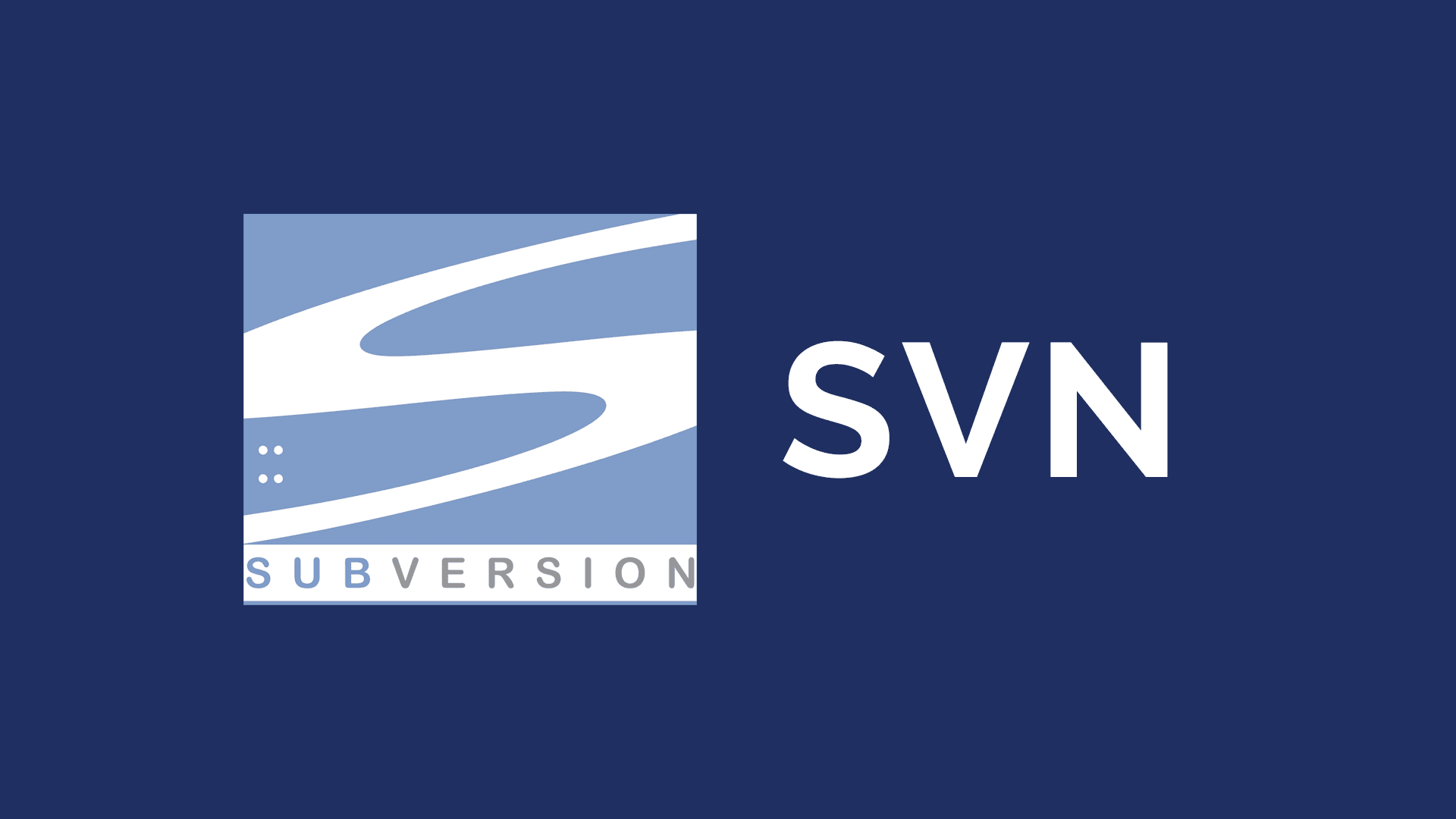 Subversion SVN logo featuring an abstract letter 'S' in light blue with the word 'SUBVERSION' in gray, emphasizing 'NV' in bold. The logo is set against a dark blue background, representing modern software version control systems.
