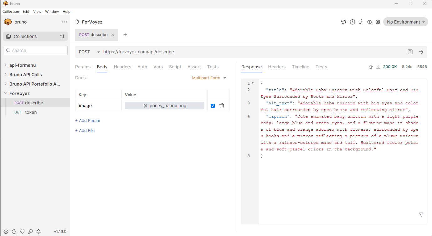 Computer screen showing Postman application open with request to API endpoint for a POST request with image file attachment
